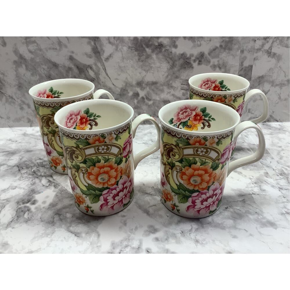 Set of 4 Roy Kirkham Chelsea Floral Mugs - Old Chelsea Sprays Fine Bone China